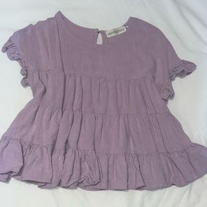 lilac purple short sleeve pants store ruffle shirt